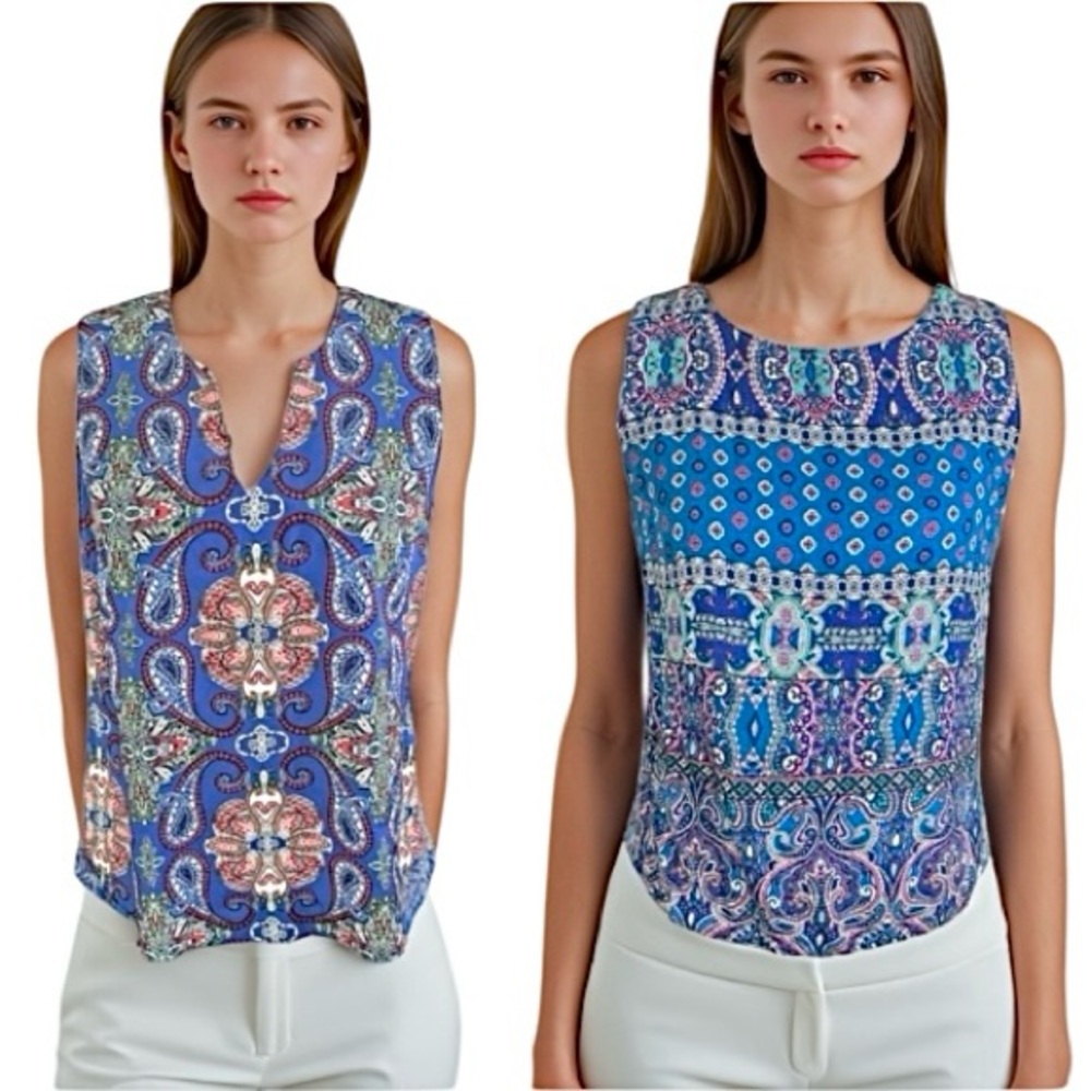 Renee C. Blue paisley Patterned Blouses